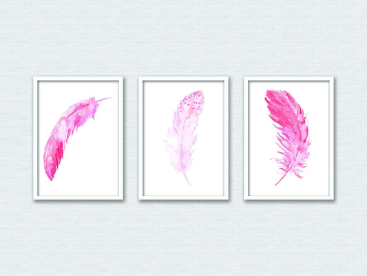 Set Of 3 Falling Feathers Prints, Watercolour Prints, Home Decor, Living Room Decor, Bedroom Decor, Wall Art, Feather Decor, Set Of 3