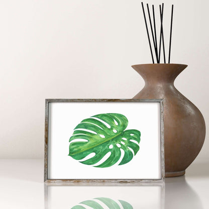 Green Monstera Leaf Print, Wall Art, Home Decor, Bathroom Decor, Botanical Illustration, Tropical, Leaf Print, Bathroom Prints, Home Prints