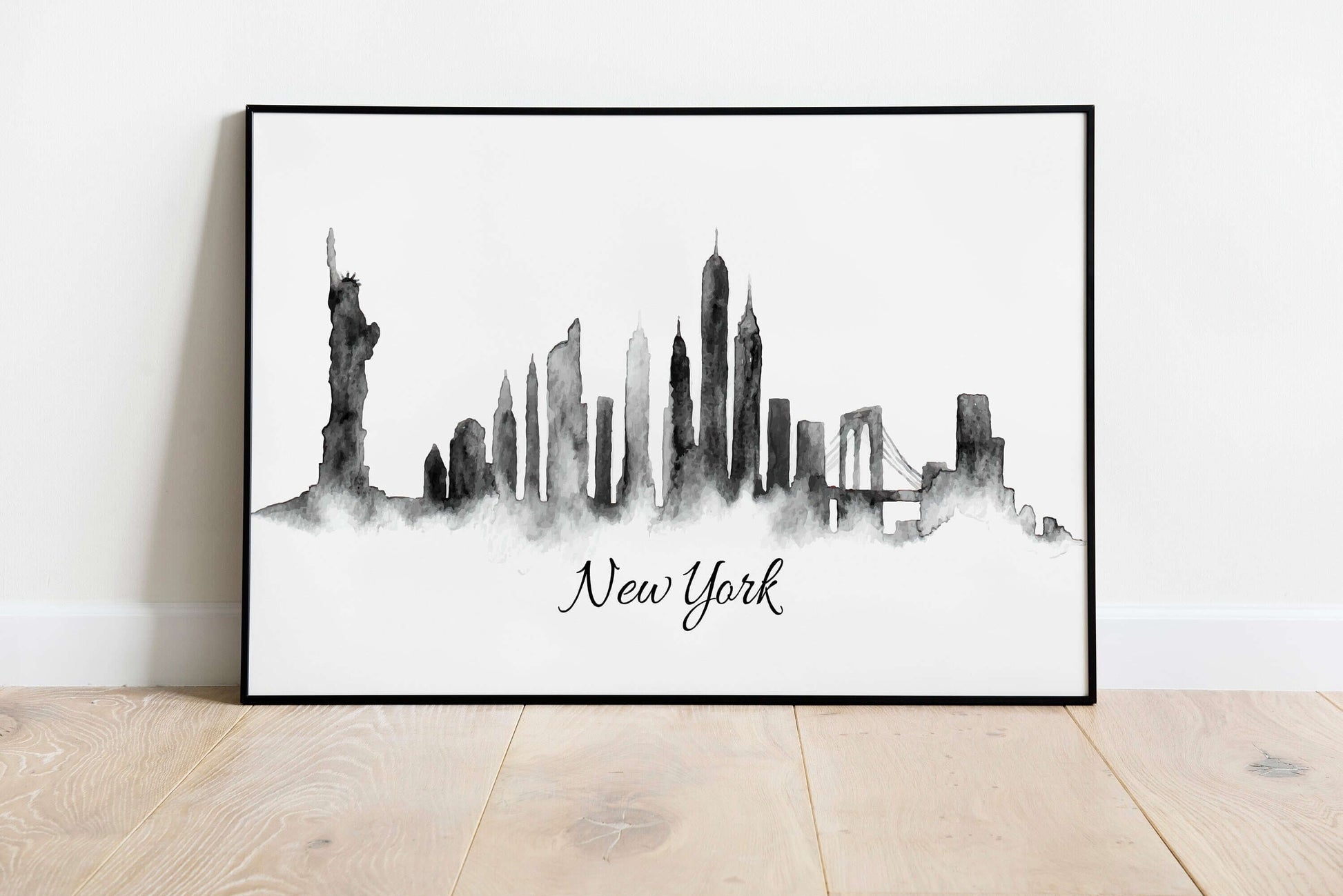 New York City Skyline Print, Cityscape, Monochrome Print, Watercolour Art Print, New York Skyline Print, NYC Wall Art, Home Decor