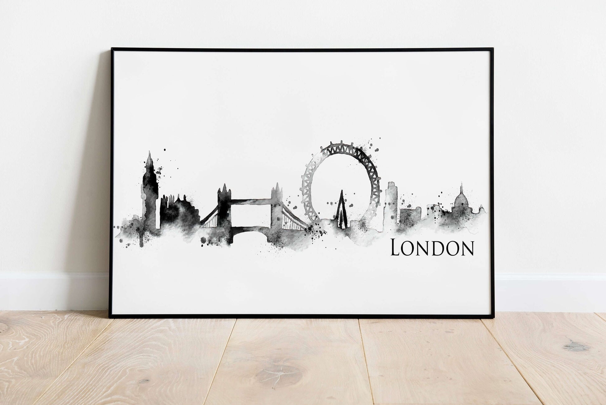 London Skyline Print, Cityscape, Monochrome Print, Watercolour Art Print, London Skyline Print, London Wall Art, Home Decor