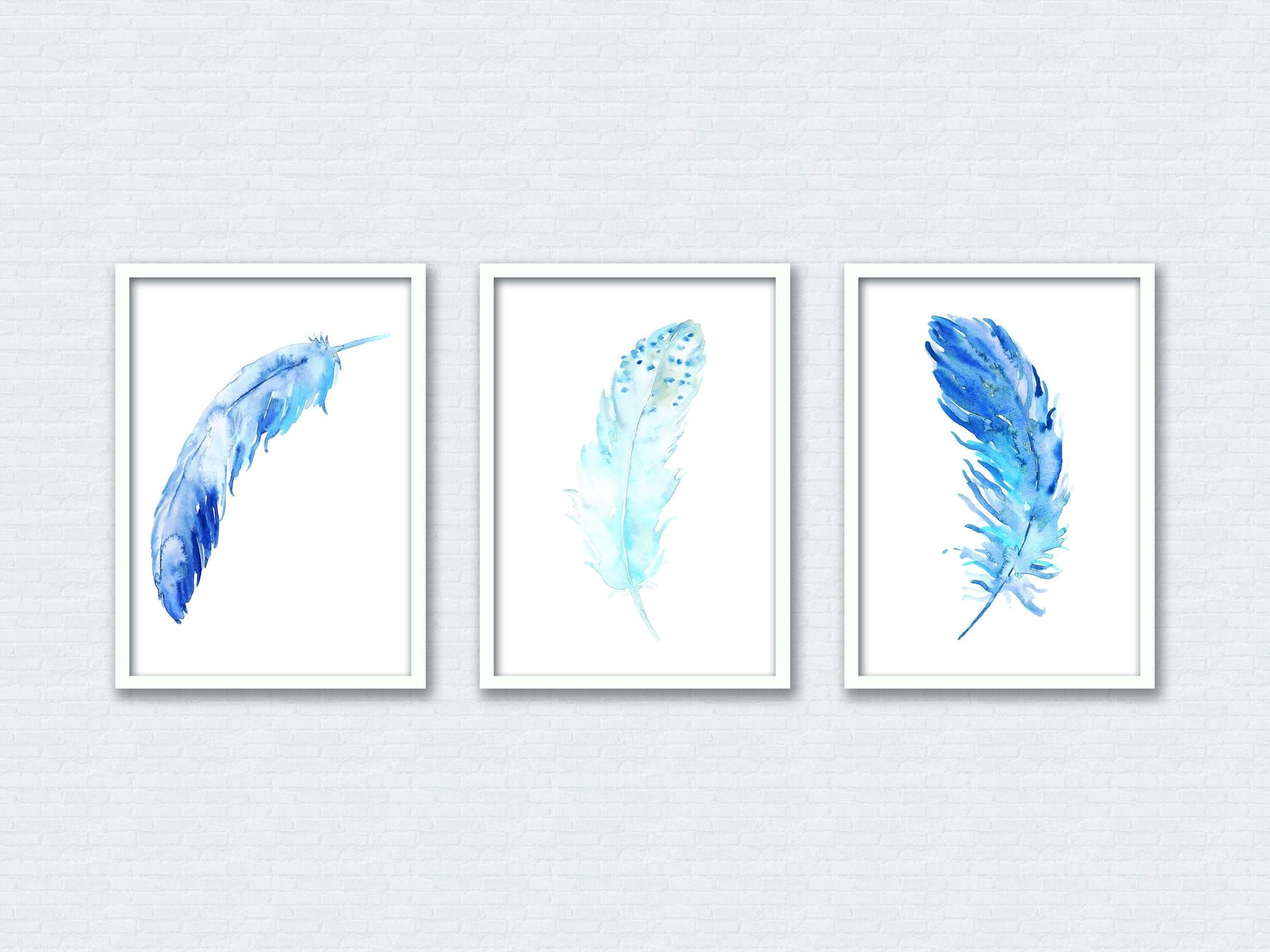 Set Of 3 Falling Feathers Prints, Watercolour Prints, Home Decor, Living Room Decor, Bedroom Decor, Wall Art, Feather Decor, Set Of 3