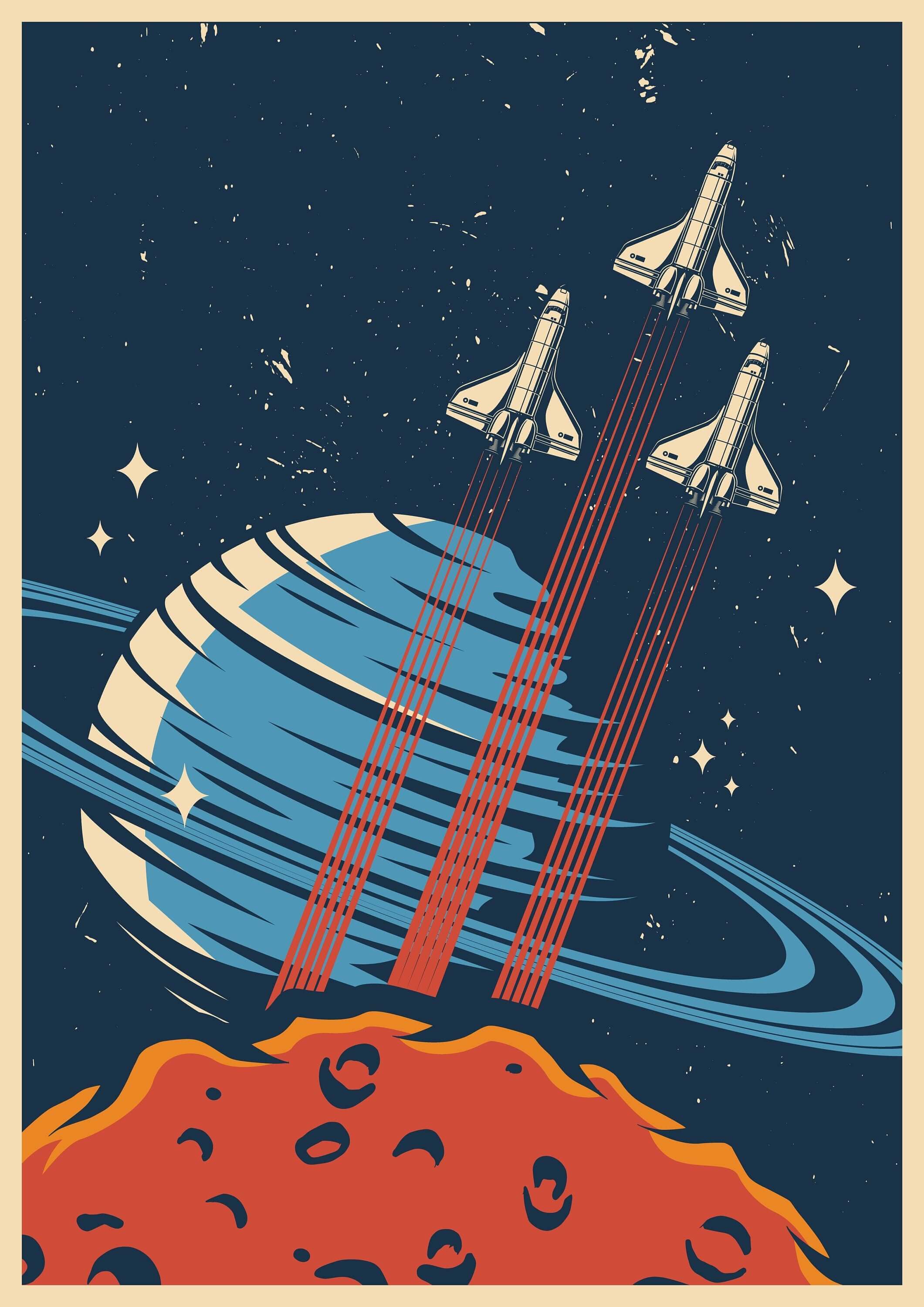 Retro Space Poster, Kids Space Themed Bedroom, Space Wall Art, Retro S