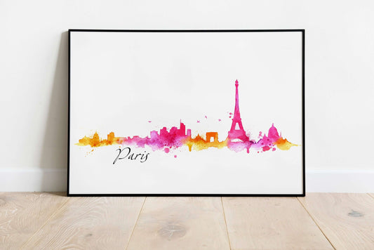 Paris Skyline Print, Cityscape, Colour Print, Watercolour Art Print, Paris Skyline, Paris Wall Art, Home Decor