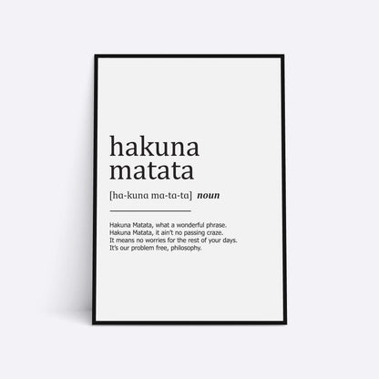 Hakuna Matata Definition Print, Home Print, Bedroom Print, Home Decor, Home Prints, Home Wall Art, Bathroom Prints, Definition Prints