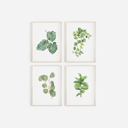 Set Of 4 Botanical Prints, Wall Art, Home Decor, Bathroom Decor, Botanical Illustration, Leaf Prints, Bathroom Prints, Kitchen Prints