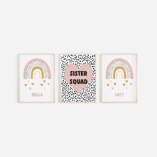 Sister Squad, Set of 3 Prints, Nursery Decor, Rainbow Nursery Prints, Nursery Print, Sister Prints, Boho Nursery Prints, Kids Prints