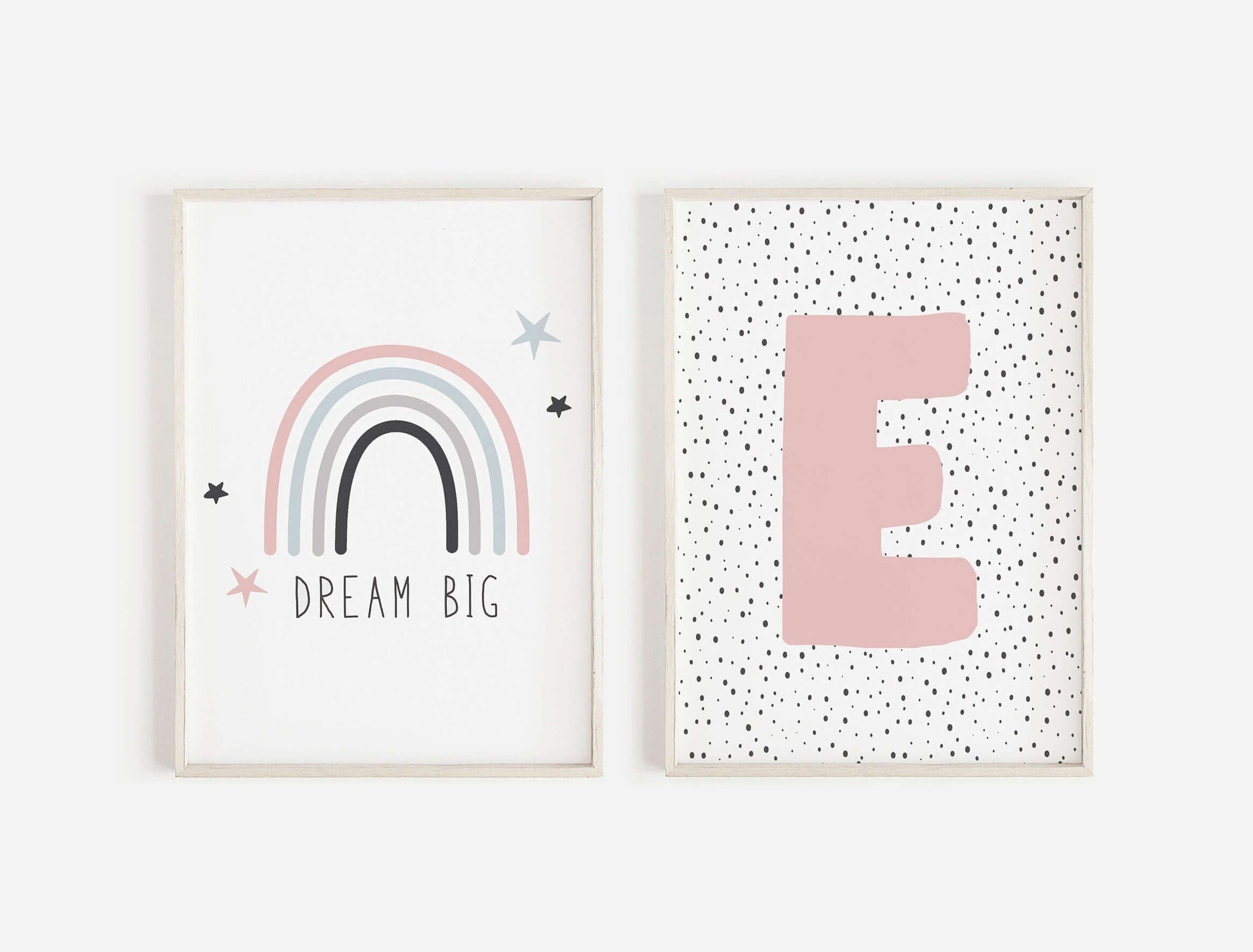 Dream Big Personalised Initial Print Set Of 2, Girls Nursery Wall Art, Nursery Decor, Baby Shower Gift, Scandi Prints, Nursery Prints