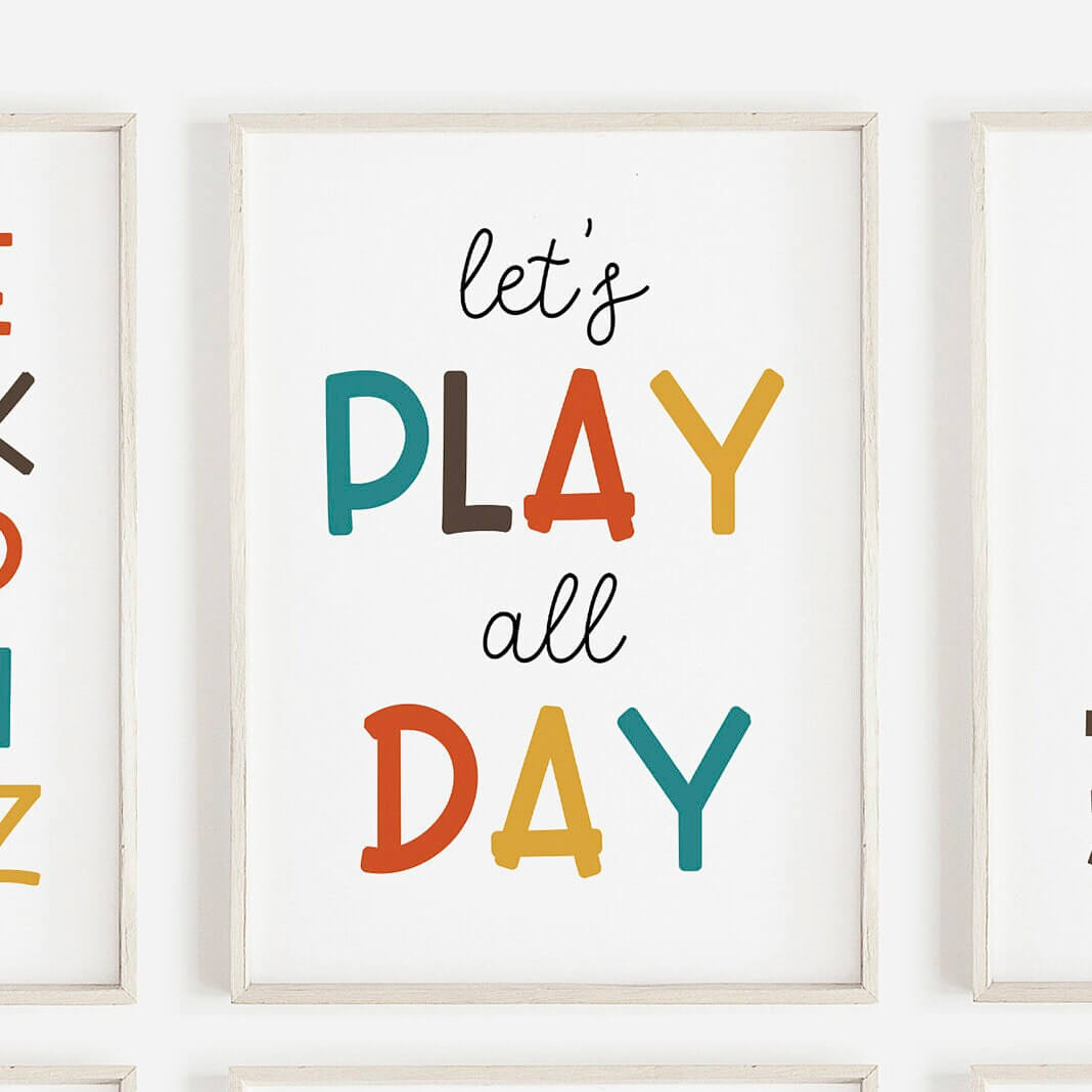 Nursery Wall Art, Colourful Playroom Prints, Nursery Print, Learning Prints, ABC Print, Number Print, Play All Day, Playroom Decor