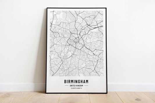 Birmingham Map Print, Birmingham City Map Print, UK Poster Art Print, Modern City Map Print, Monochrome Print, Black And White Print, Travel