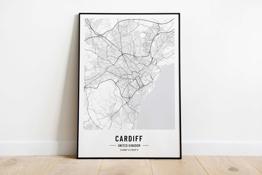 Cardiff Map Print, Cardiff City Map Print, UK Poster Art Print, Modern City Map Print, Monochrome Print, Black And White Print, Travel