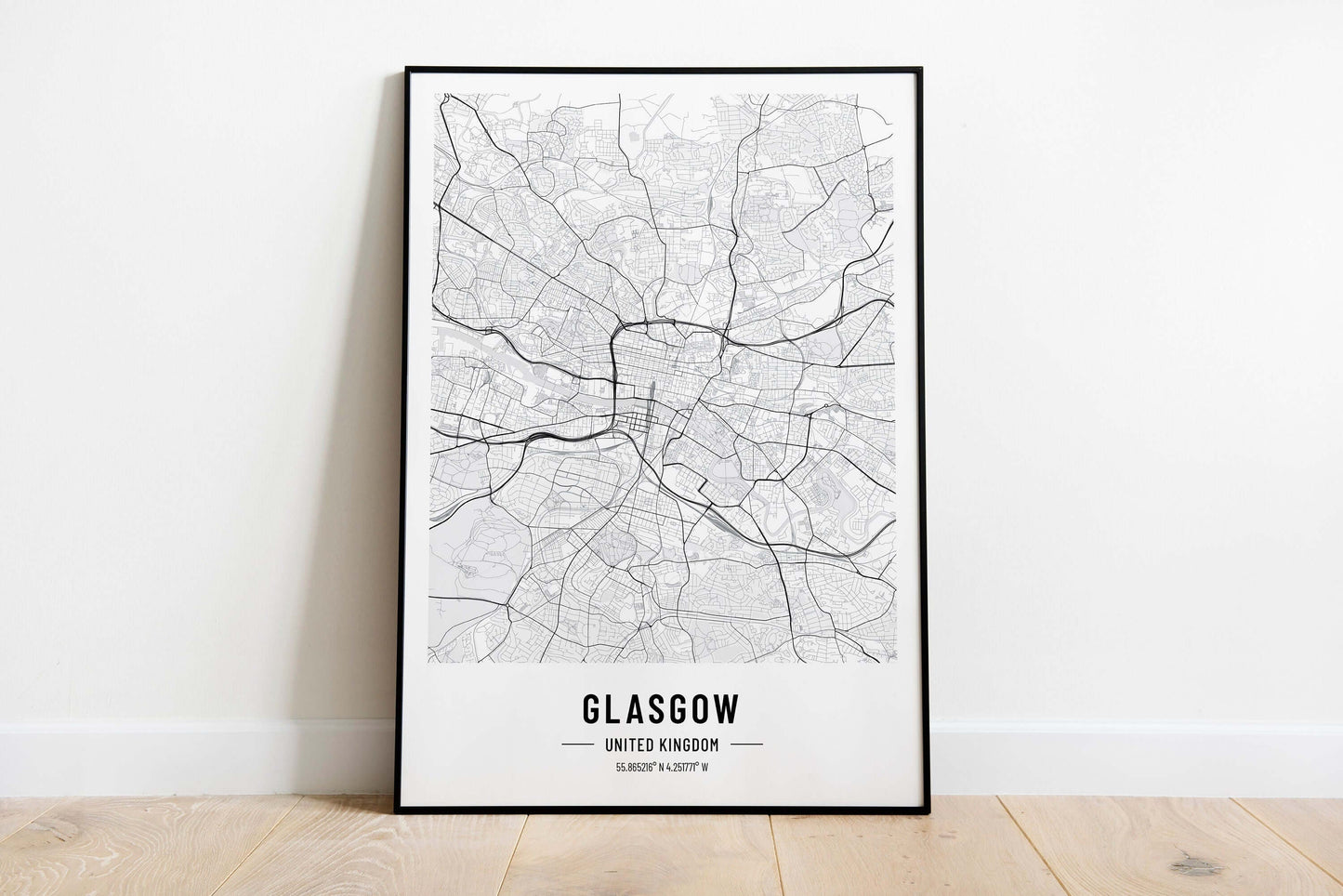 Glasgow Map Print, Glasgow City Map Print, UK Poster Art Print, Modern City Map Print, Monochrome Print, Black And White Print, Travel
