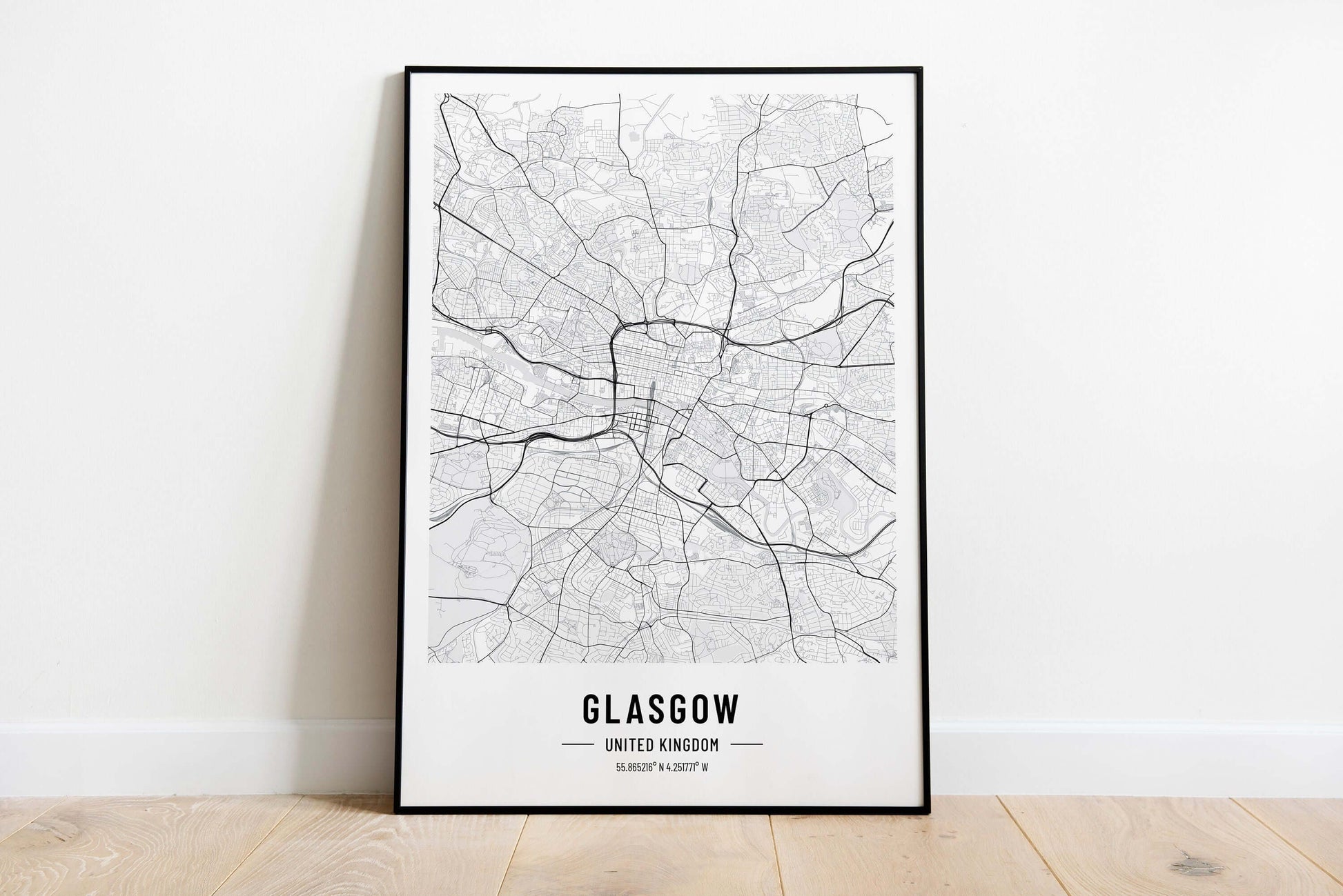 Glasgow Map Print, Glasgow City Map Print, UK Poster Art Print, Modern City Map Print, Monochrome Print, Black And White Print, Travel