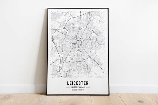 Leicester Map Print, Leicester City Map Print, UK Poster Art Print, Modern City Map Print, Monochrome Print, Black And White Print, Travel