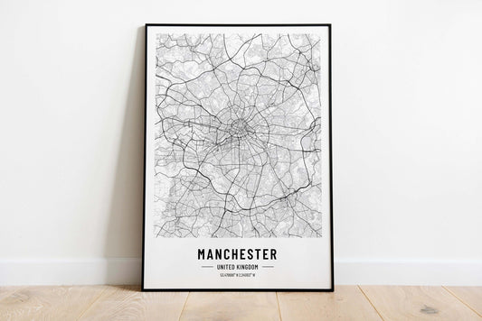 Manchester Map Print, Manchester City Map Print, UK Poster Art Print, Modern City Map Print, Monochrome Print, Black And White Print, Travel