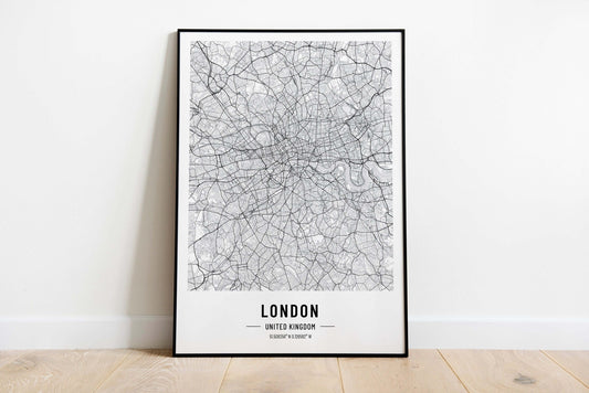 London Map Print, London City Map Print, UK Poster Art Print, Modern City Map Print, Monochrome Print, Black And White Print, Travel