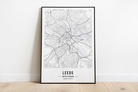 Leeds Map Print, Leeds City Map Print, UK Poster Art Print, Modern City Map Print, Monochrome Print, Black And White Print, Travel