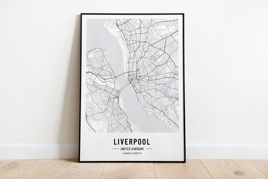 Liverpool Map Print, Liverpool City Map Print, UK Poster Art Print, Modern City Map Print, Monochrome Print, Black And White Print, Travel