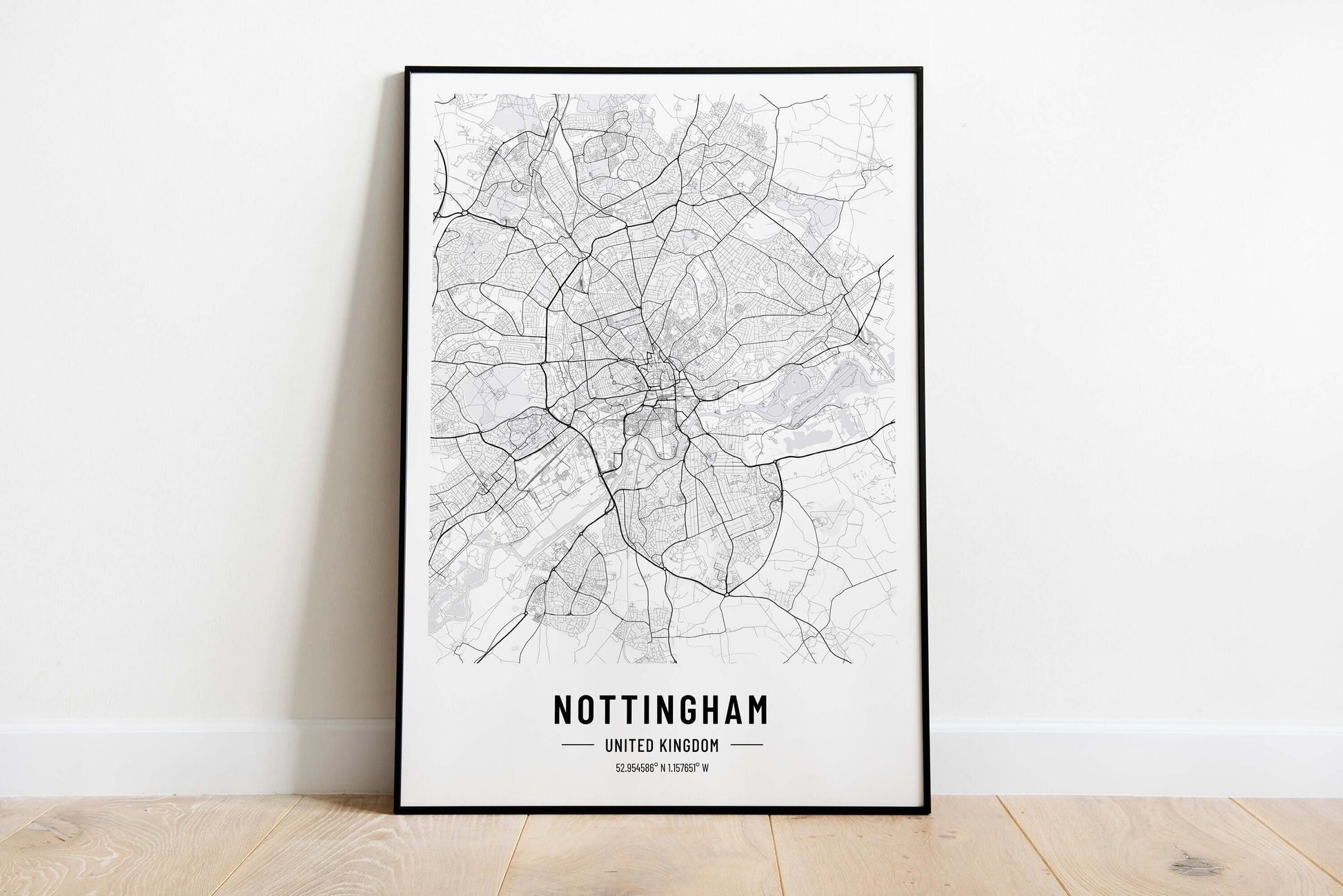 Nottingham Map Print, Nottingham City Map Print, UK Poster Art Print, Modern City Map Print, Monochrome Print, Black And White Print, Travel