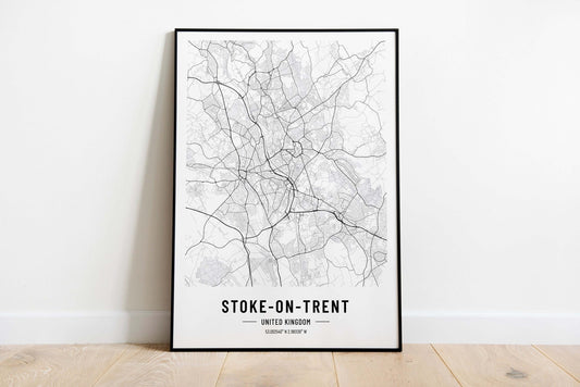 Stoke-On-Trent Map Print, Stoke City Map Print, UK Poster Art Print, Modern City Map Print, Monochrome Print, Black And White Print, Travel