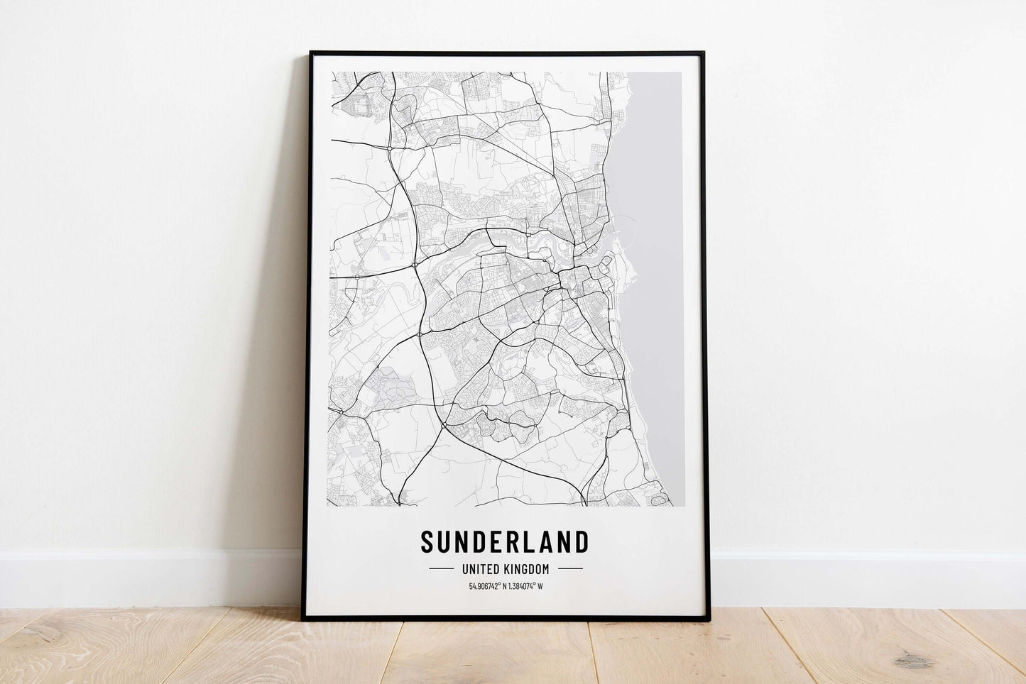 Sunderland Map Print, Sunderland City Map Print, UK Poster Art Print, Modern City Map Print, Monochrome Print, Black And White Print, Travel