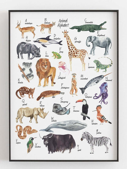 Animal Alphabet Print, Nursery Decor, Watercolour Prints, Educational Prints, Playroom Decor, Kids Alphabet Prints, Nursery Prints
