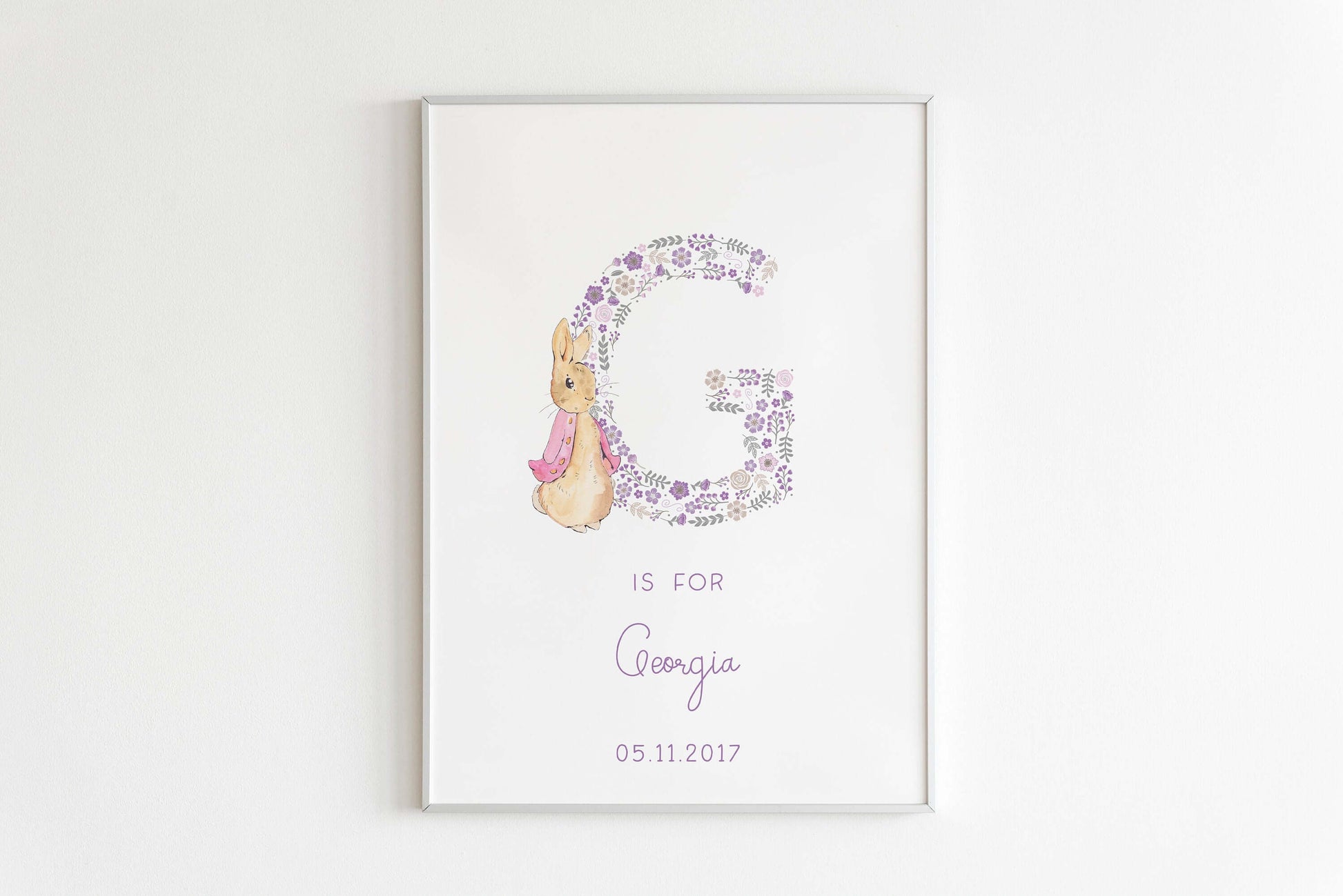 Peter Rabbit Nursery Print, Beatrix Potter Prints, Girls Nursery Print, Bedroom Print, Nursery Decor, Kids Bedroom Art, Baby Name Print