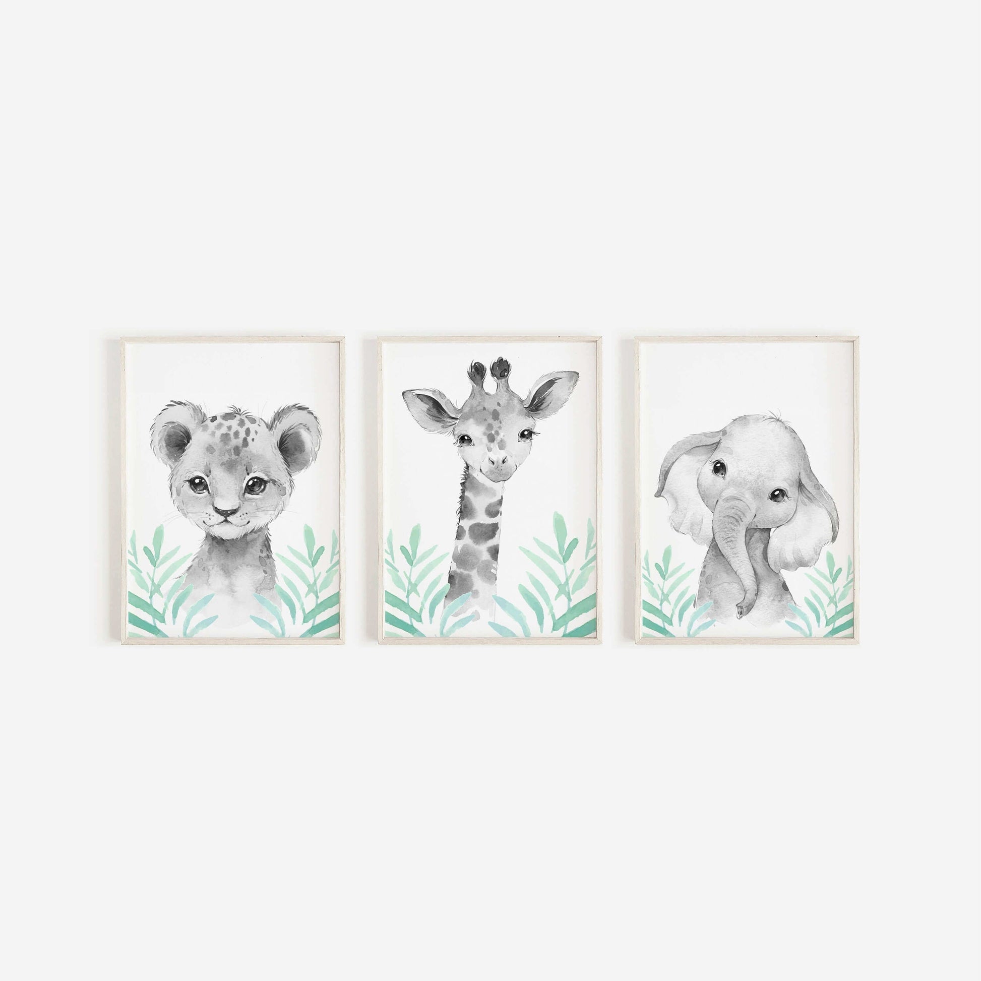 Safari Animal Prints Boys and Girls Nursery Set, Black & White With Foliage, Safari Nursery Decor, Animal Nursery Prints, Nursery Wall Art