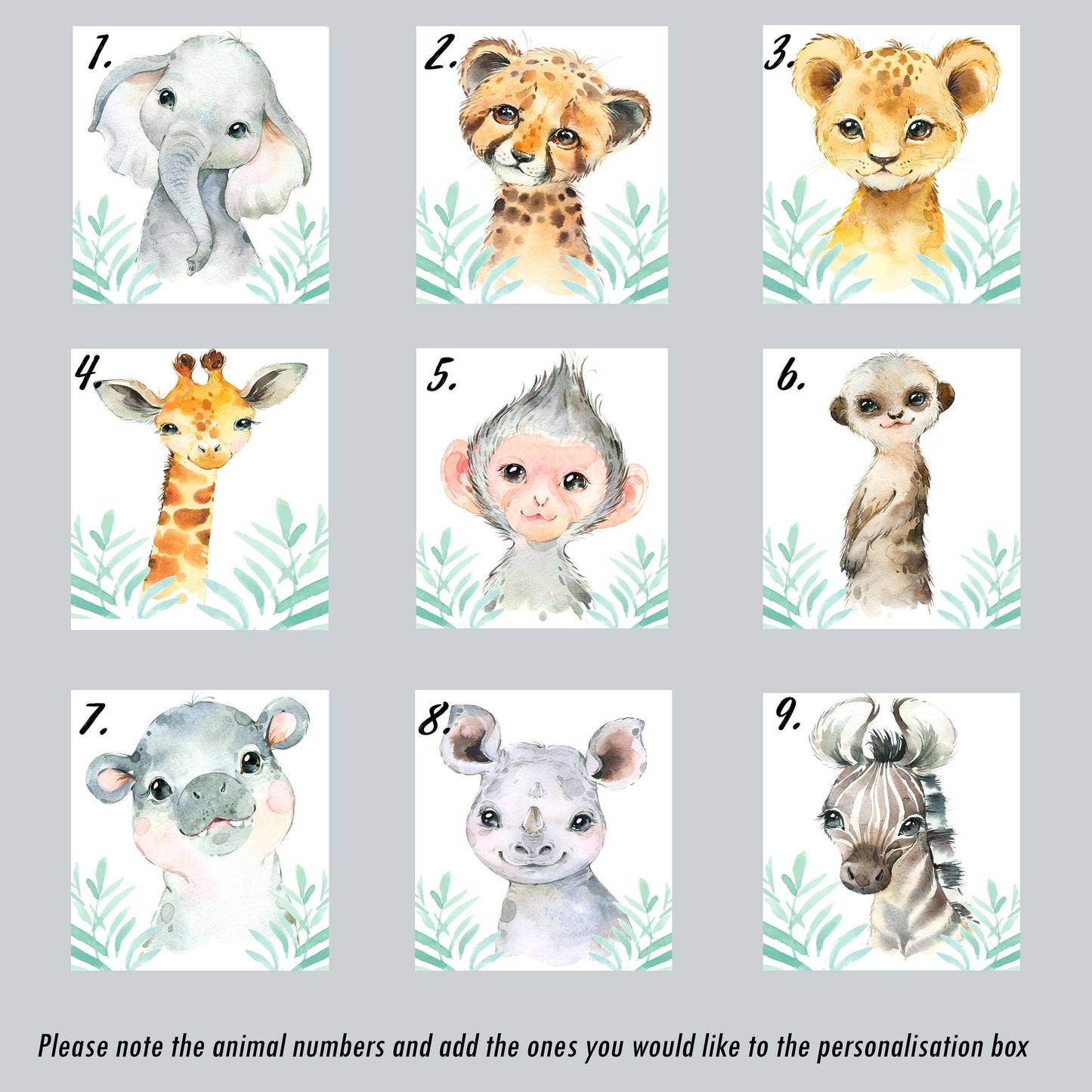 Safari Animals Baby Boys Or Girls Nursery Set, Safari Nursery Decor, Animal Nursery Prints, Nursery wall art, Set of Nursery Prints