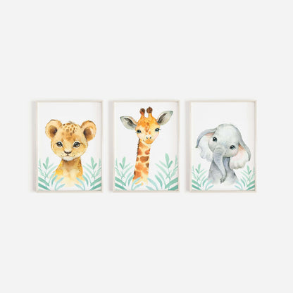 Safari Animals Baby Boys Or Girls Nursery Set, Safari Nursery Decor, Animal Nursery Prints, Nursery wall art, Set of Nursery Prints