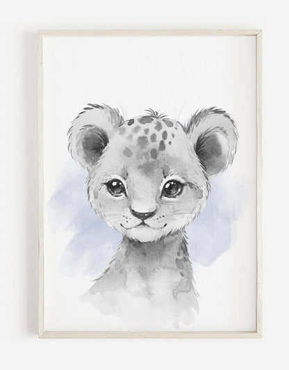 Safari Animal Prints Boys Nursery Set,Black & White With Blue Watercolour Splash,Safari Nursery Decor,Animal Nursery Prints,Nursery Wall Art