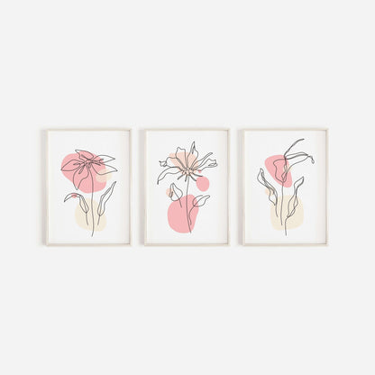 Set Of 3 Botanical Prints, Botanical Line Wall Art, Home Decor, Bathroom Prints, Modern Abstract Art, Boho Wall Decor, Living Room Prints