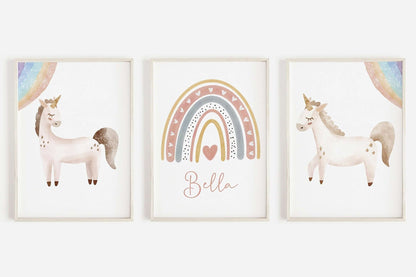 Set of 3, Nursery Decor, Personalised Unicorn Nursery Prints, Rainbow Prints,Fairytale Print,Nursery Prints,Boho Nursery Prints,Kids Prints,