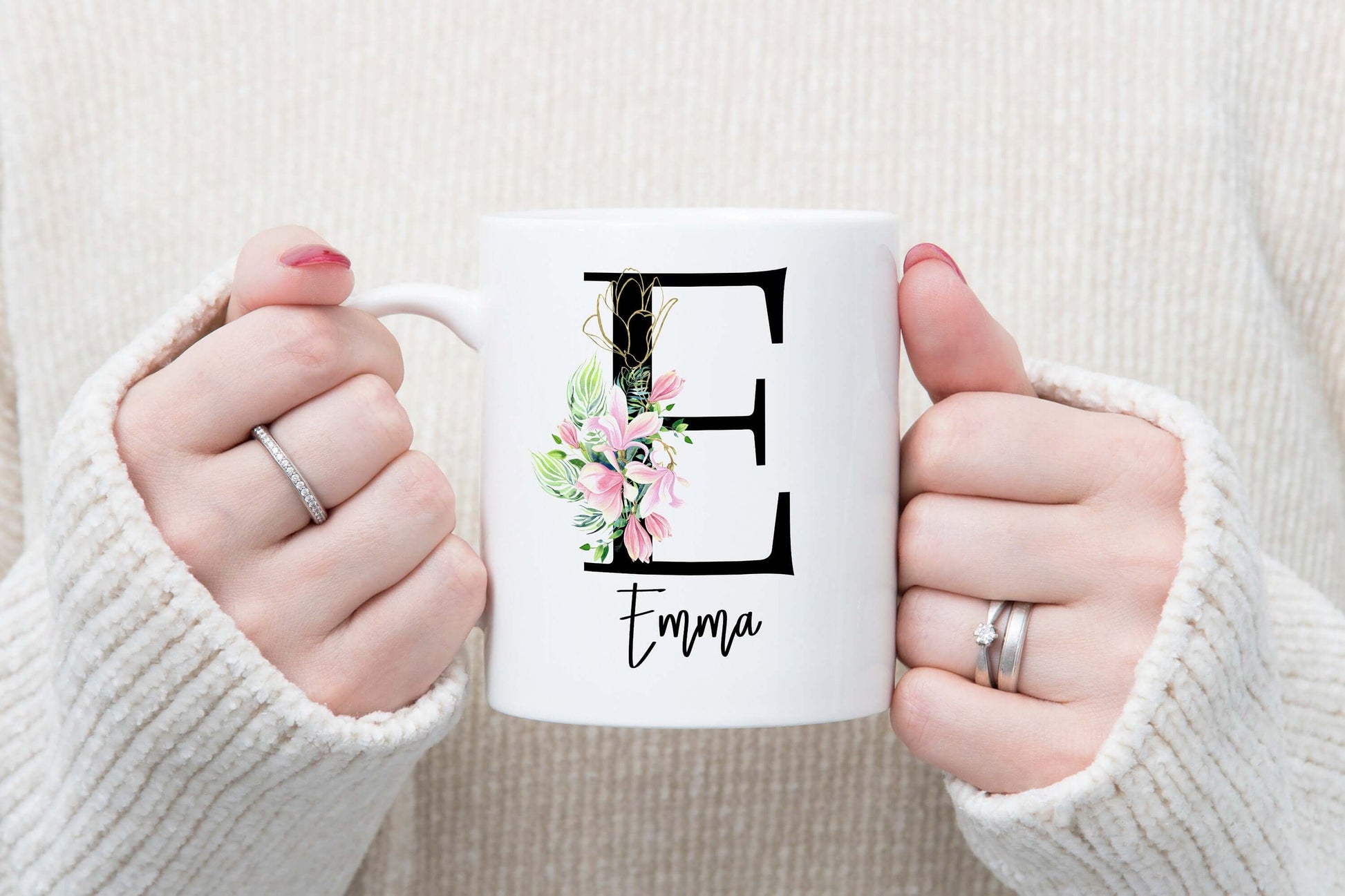 Personalised Initial Name Mug, Mothers Day Gift, Gift For Her, Best Friend Gift, Bridesmaid Gift, Birthday Gift, Floral Initial Mug