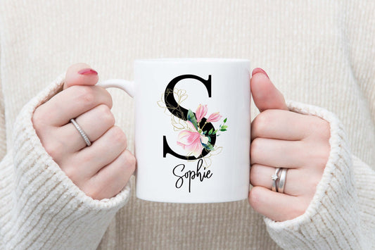 Personalised Initial Name Mug, Mothers Day Gift, Gift For Her, Best Friend Gift, Bridesmaid Gift, Birthday Gift, Floral Initial Mug